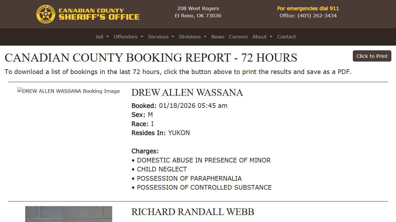 72 Hour Booking Report | Canadian County Sheriff's Office