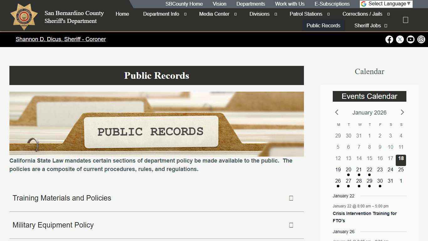 Public Records – San Bernardino County Sheriff's Department